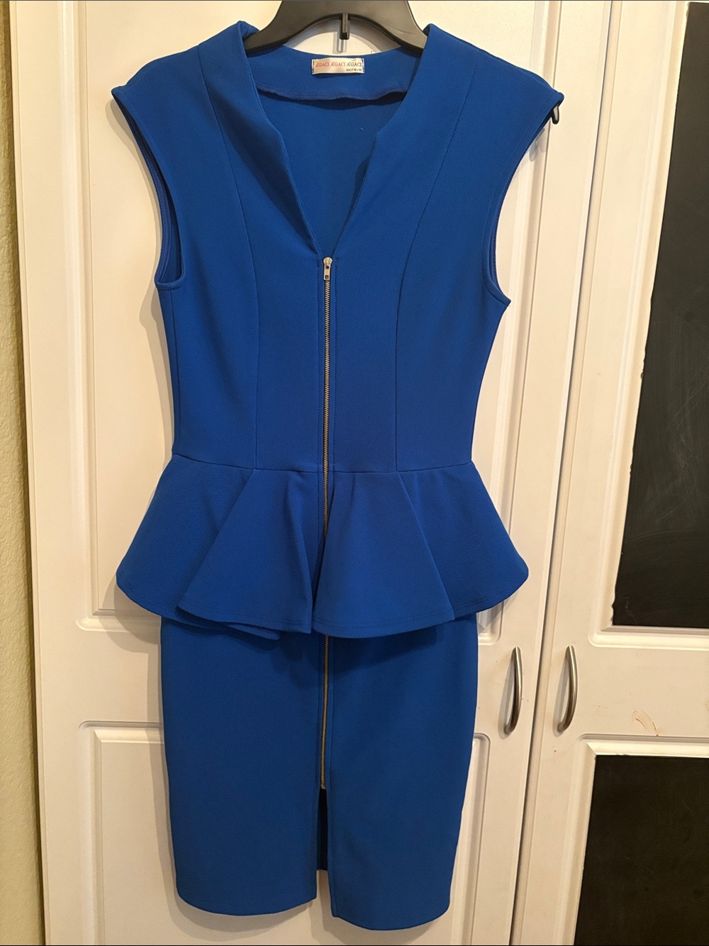 Royal Blue Peplum Sheath Dress with Front Zip